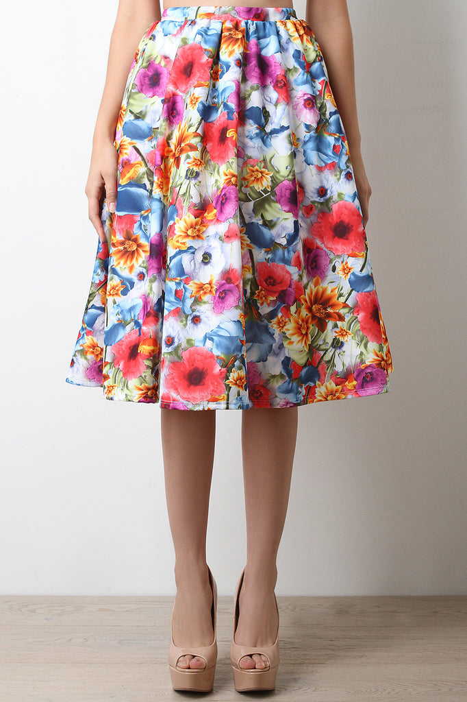 Vibrant Floral Print High Waist Skirt