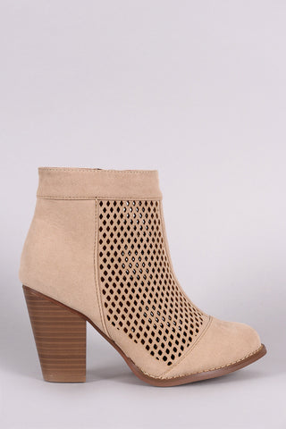 Two-Tone Snap Button Strap Chunky Heel Ankle Bootie