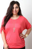 Solid Dolman Sleeve Button Tab Necklace Top