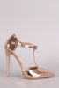 Patent Bow T-Strap Pointy Toe Stiletto Pump