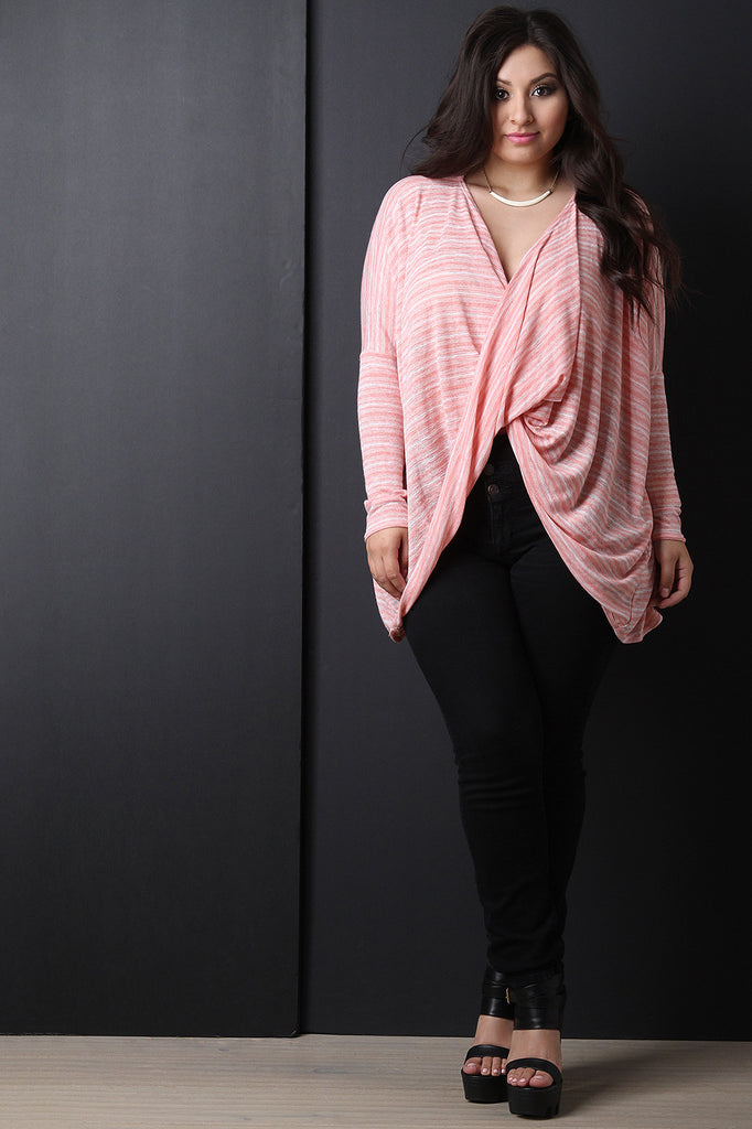 Surplice Melange Knit Long Sleeve Top