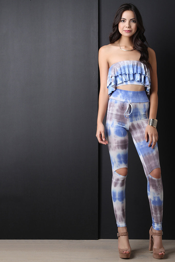 Tie Dye Double Ruffle Crop Top