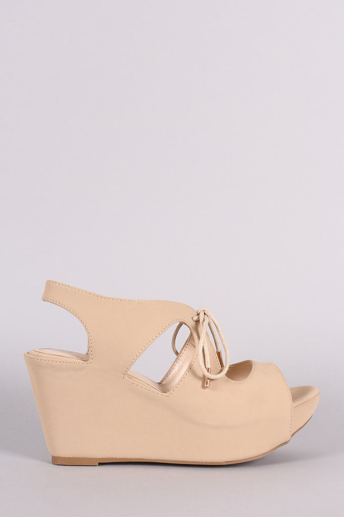 Bamboo Nubuck Cutout Lace-Up Platform Wedge