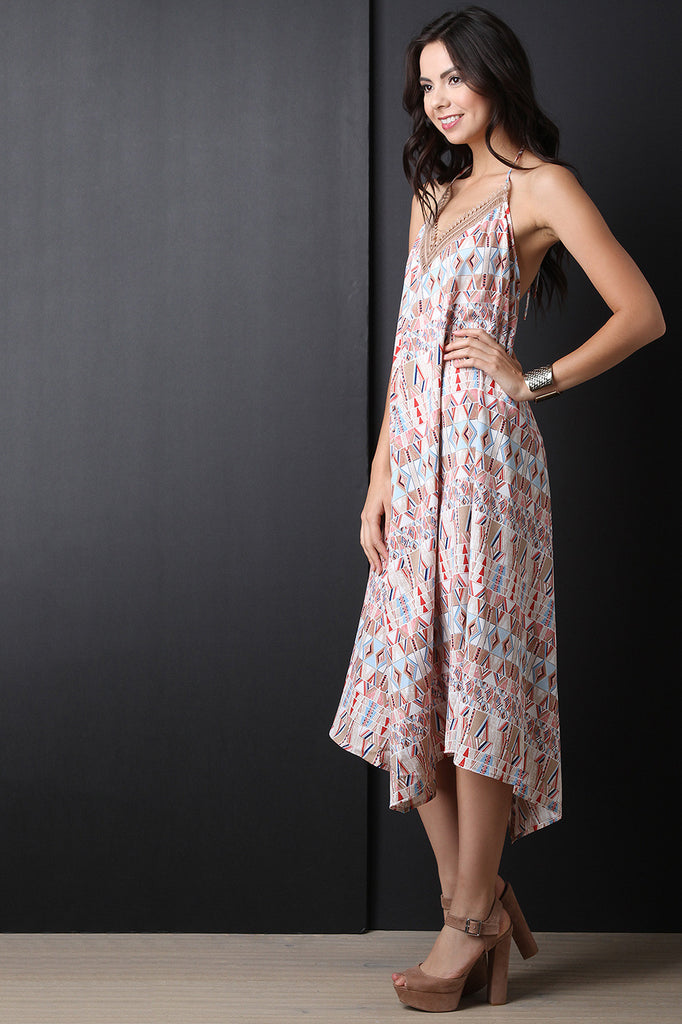 Backless Tribal Trapeze Midi Dress