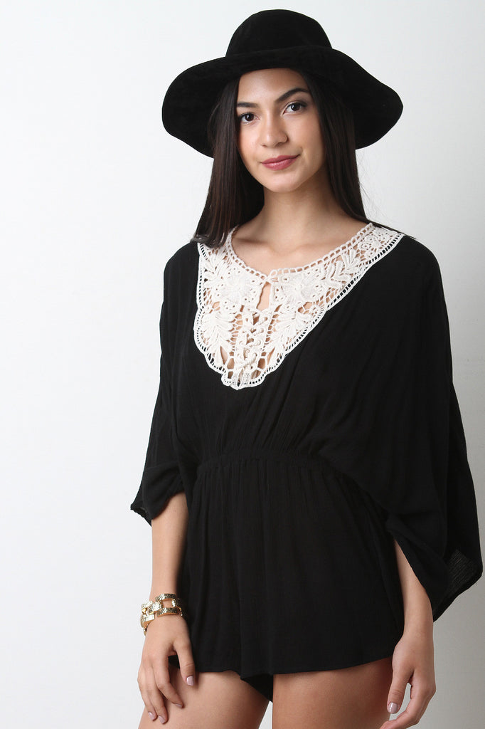 Crochet Trim Dolman Sleeve Romper