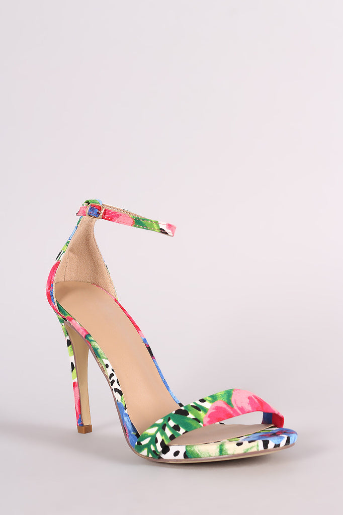 Floral Print Open Toe Stiletto Heel