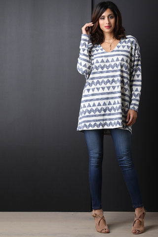 Drop Shoulder Triangle Stripe Long Sleeve Top