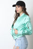 Glossy Charmeuse Zipper Bomber Jacket