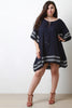 Embroidered Lace-Up Quarter Sleeve Shift Dress