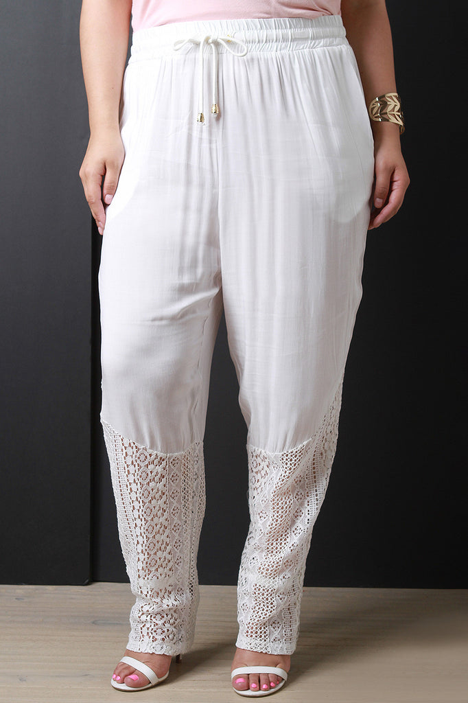 Crochet Hem Drawstring Waist Harem Pants