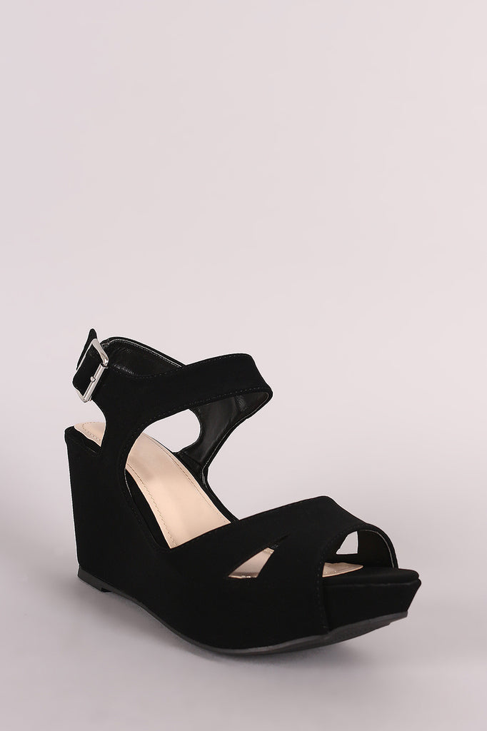 Bamboo One Band Cutout Ankle Cuff Platform Wedge