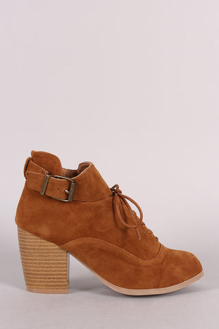 Two-Tone Snap Button Strap Chunky Heel Ankle Bootie