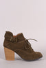 Qupid Lace Up Buckle Tongue Chunky Heel Booties