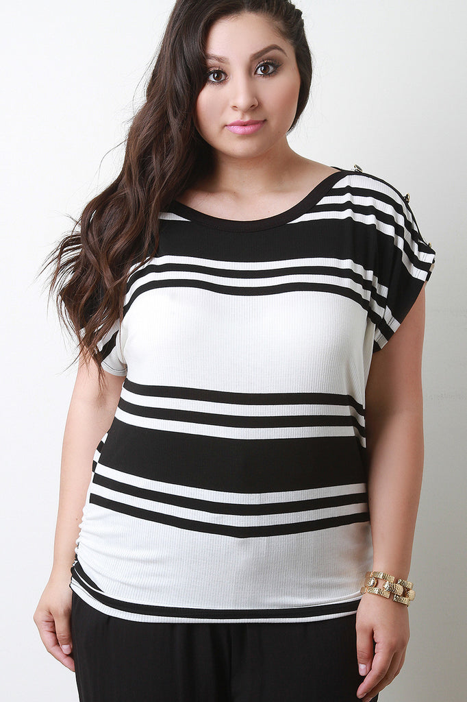 Striped Button Sleeve Top