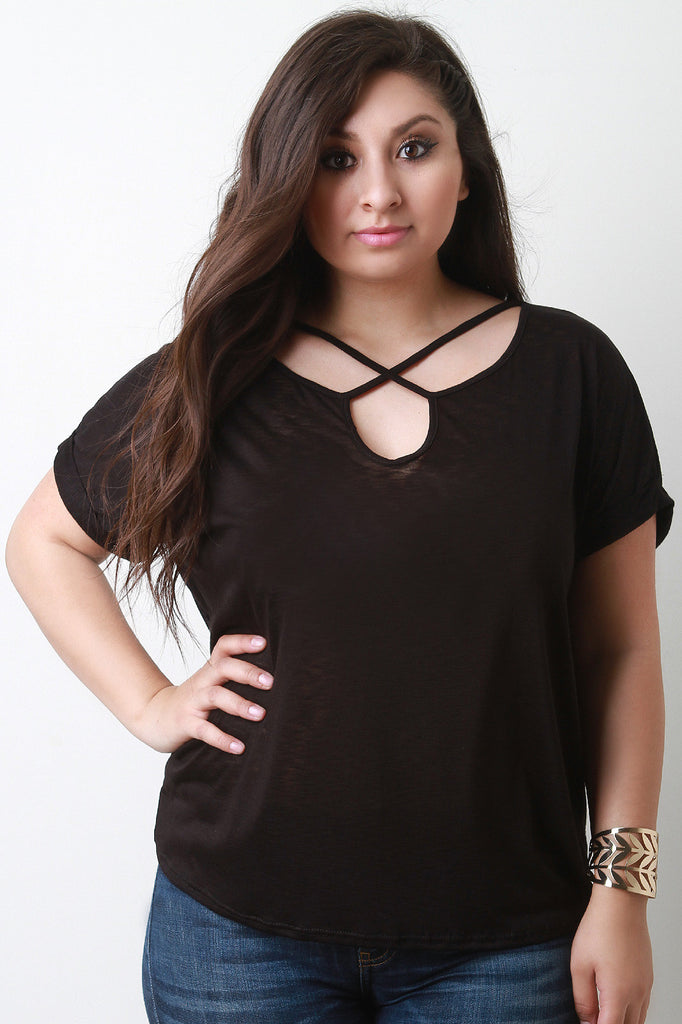 Key Hole Cross Strap Dolman Top