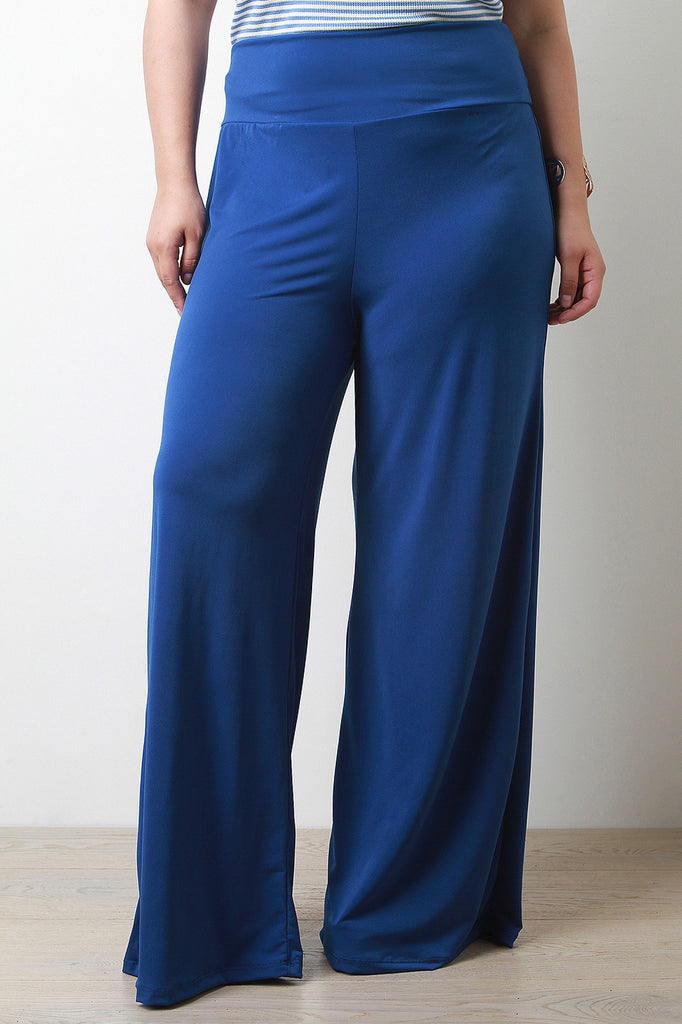 Solid High Waisted Wide Legs Pants