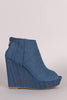 Bamboo Denim Peep Toe Wedge Booties