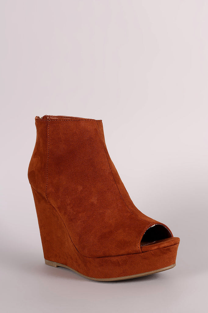 Bamboo Vegan Suede Peep Toe Wedge Booties