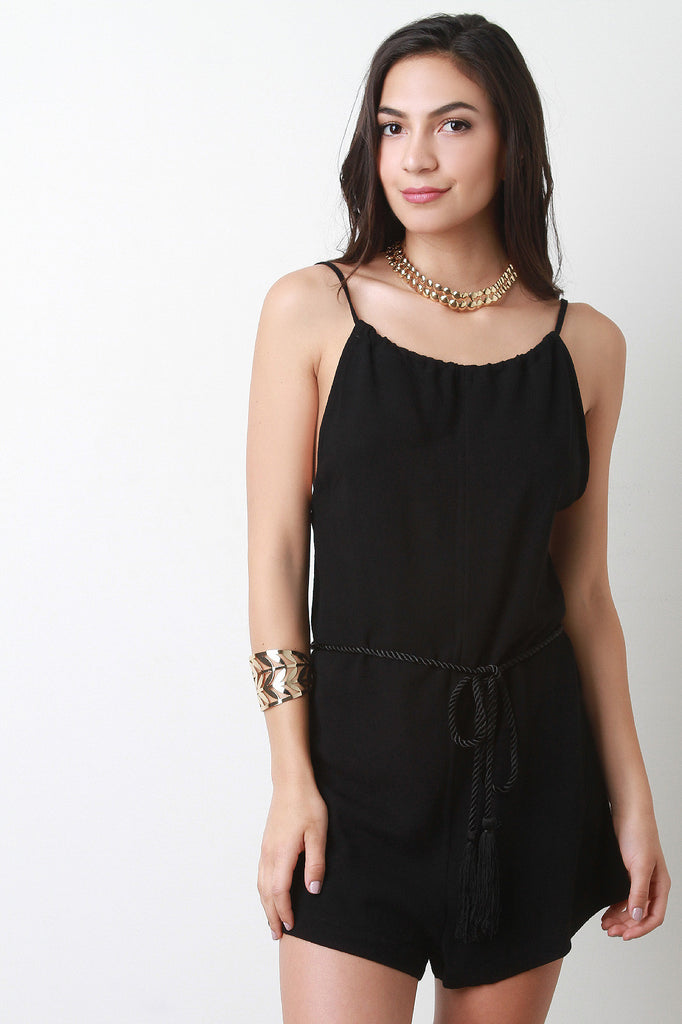 Backless Rope Tassel Belt Romper