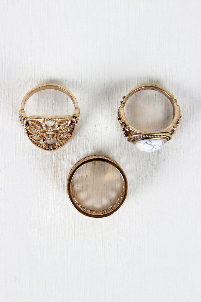 Stone and Cutout Ring Set