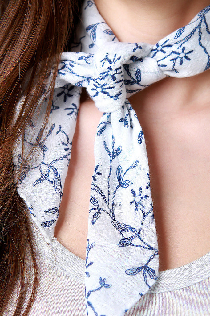 Woven Floral Print Self-Tie Scarf