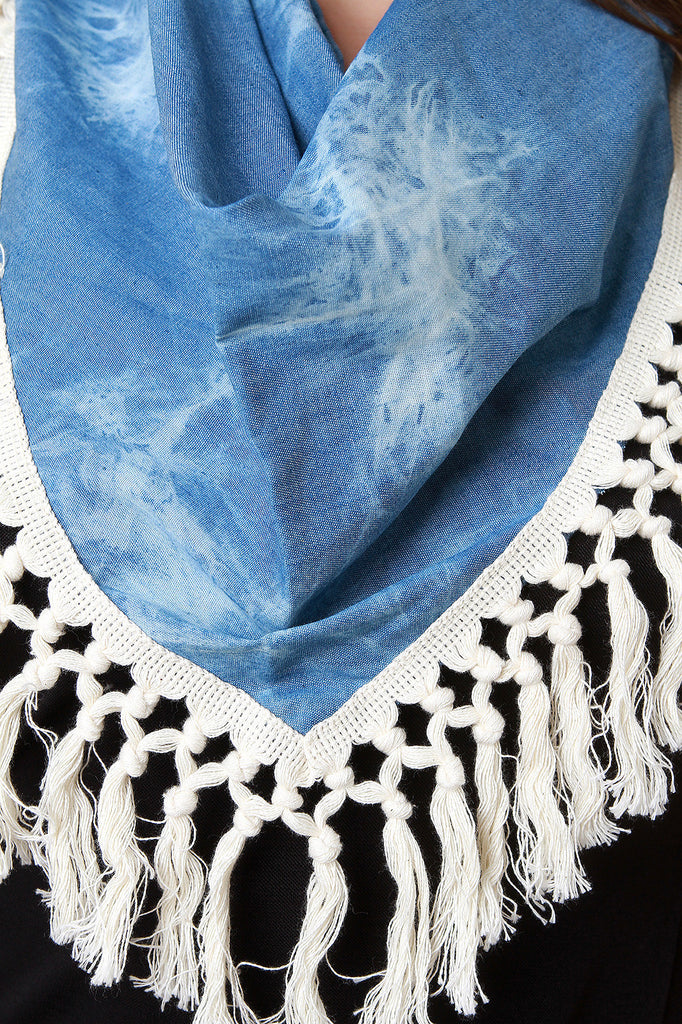 Acid Wash Chambray Tassel Trim Scarf