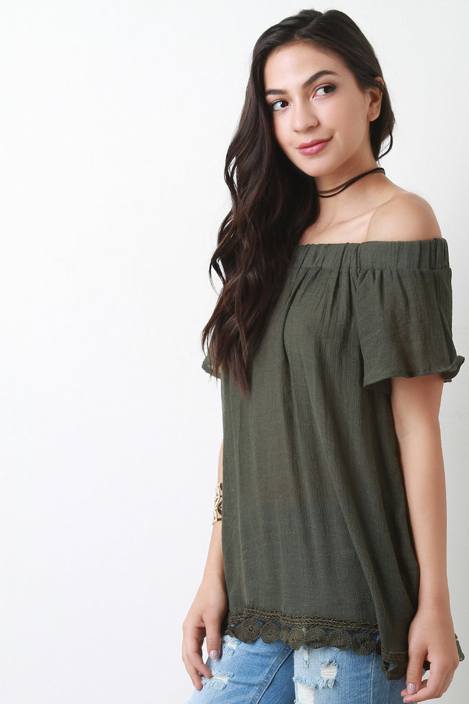 Off The Shoulder Crochet Trim Blouse