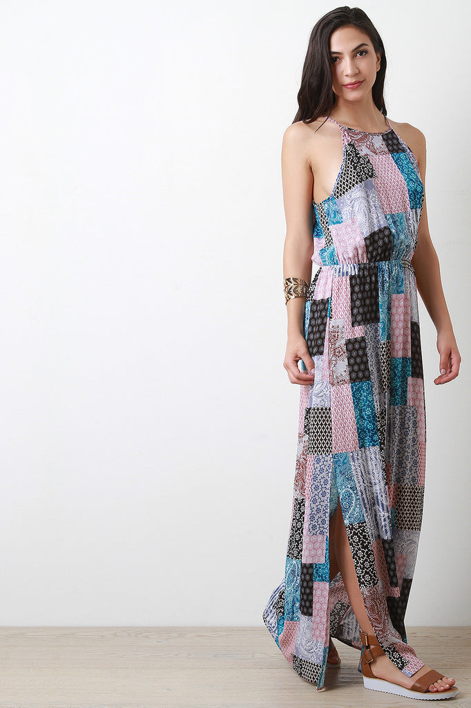 Patchwork Printed Sleeveless Maxi Dress