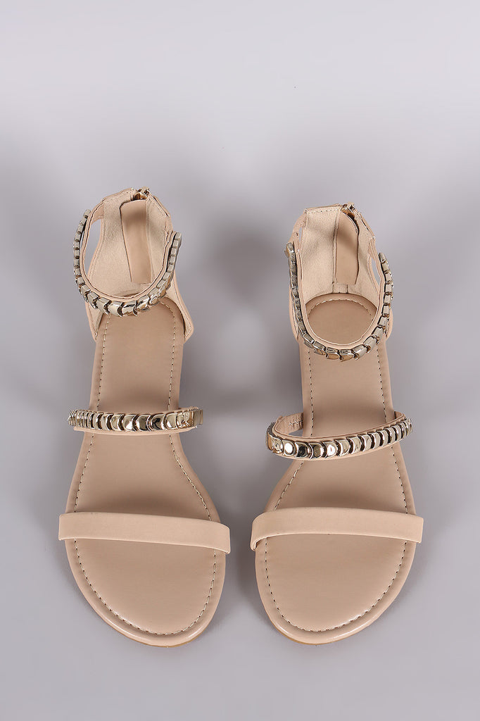 Bamboo Nubuck Metallic Accent Triple Straps Flat Sandal