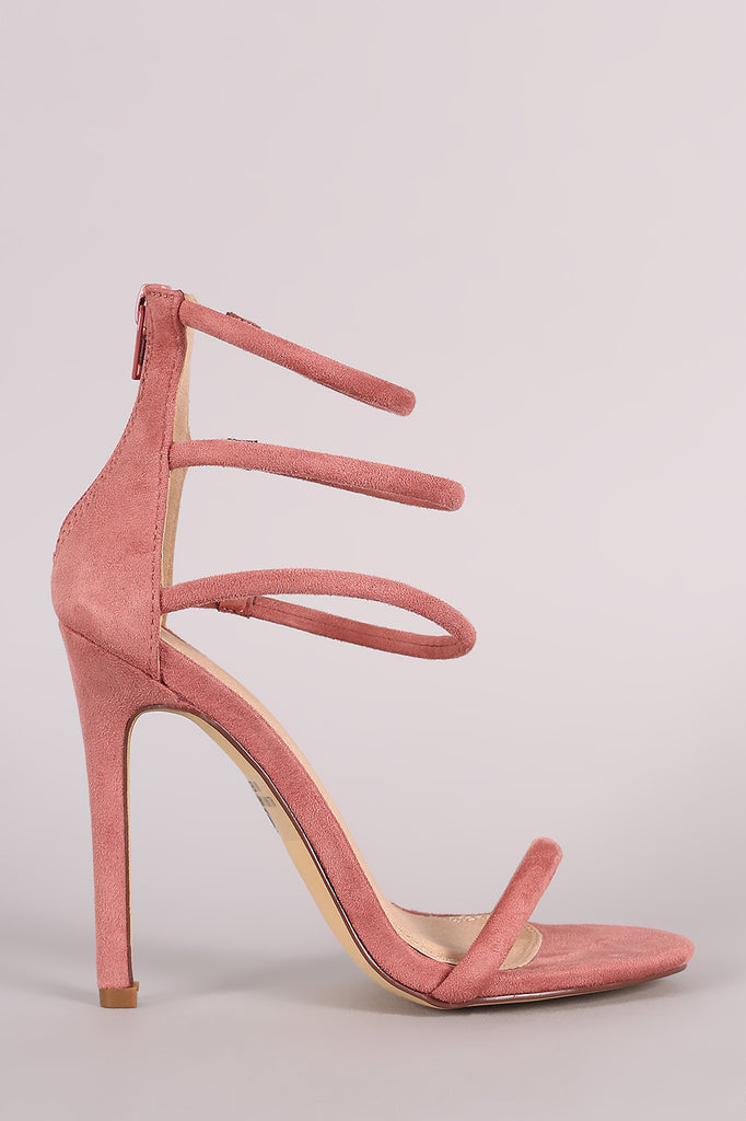 Suede Triple Ankle Strap Single Sole Heel