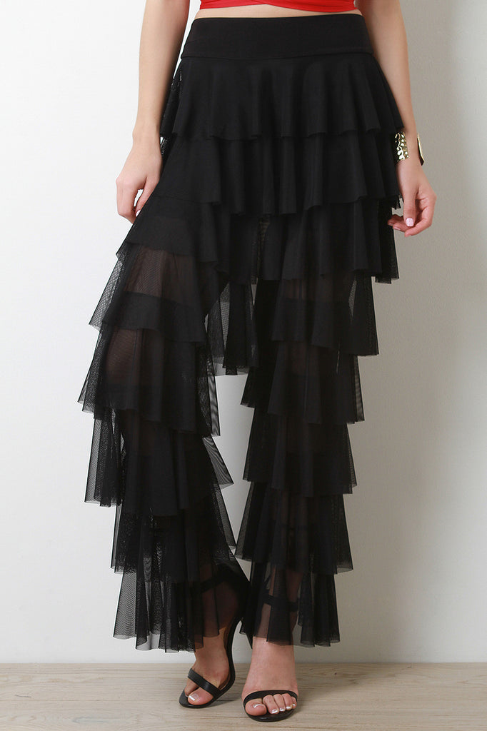 Tiered Ruffle Mesh Pants
