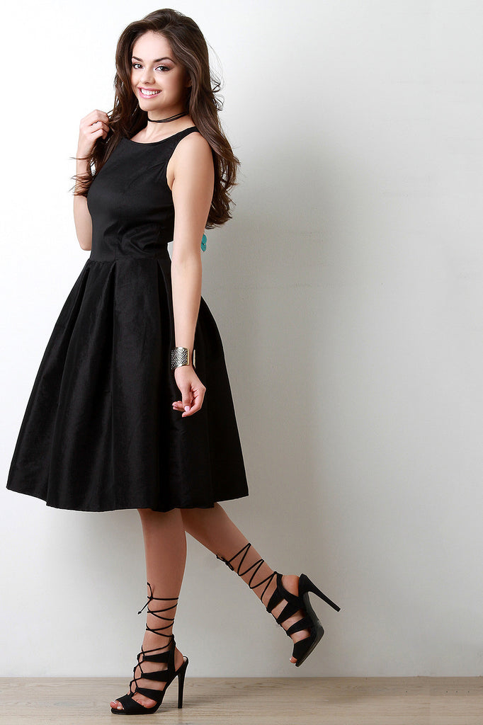 Solid Taffeta Pleated Midi Dress