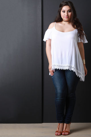 Cold Shoulder Crochet Hem Top