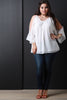 Frayed Lace Trim Cold Shoulder Bell Sleeve Top