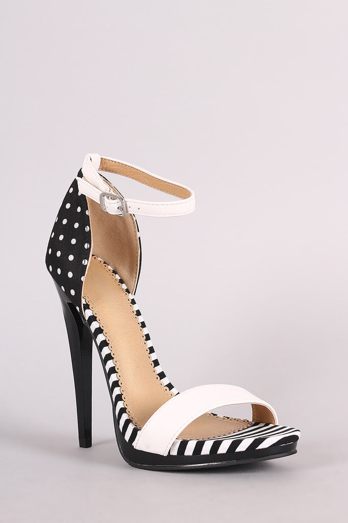 Polka Dot And Stripe Ankle Strap Stiletto Heel