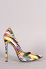 Satin Mixed Print Pointy Toe Stiletto Pump