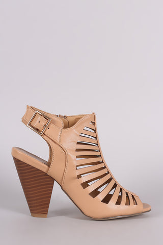 Vegan Suede Open Toe Lace Up Sash Chunky Heel