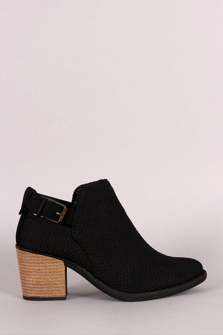 Two-Tone Snap Button Strap Chunky Heel Ankle Bootie