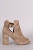 Qupid Distressed Slit Peep Toe Booties