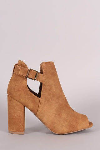 Two-Tone Snap Button Strap Chunky Heel Ankle Bootie