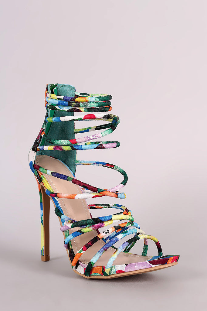 Shoe Republic LA Watercolor Floral Strappy Stiletto Heel