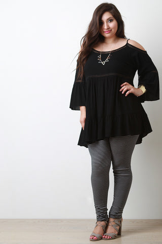 Cold Shoulder Bell Sleeve Babydoll Tier Top