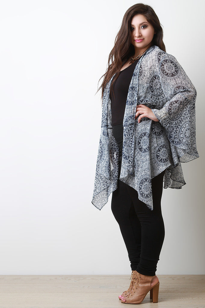 Plus Size Medallion Chiffon Kimono