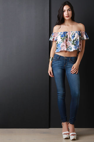 Rose Print Off The Shoulder Crop Top