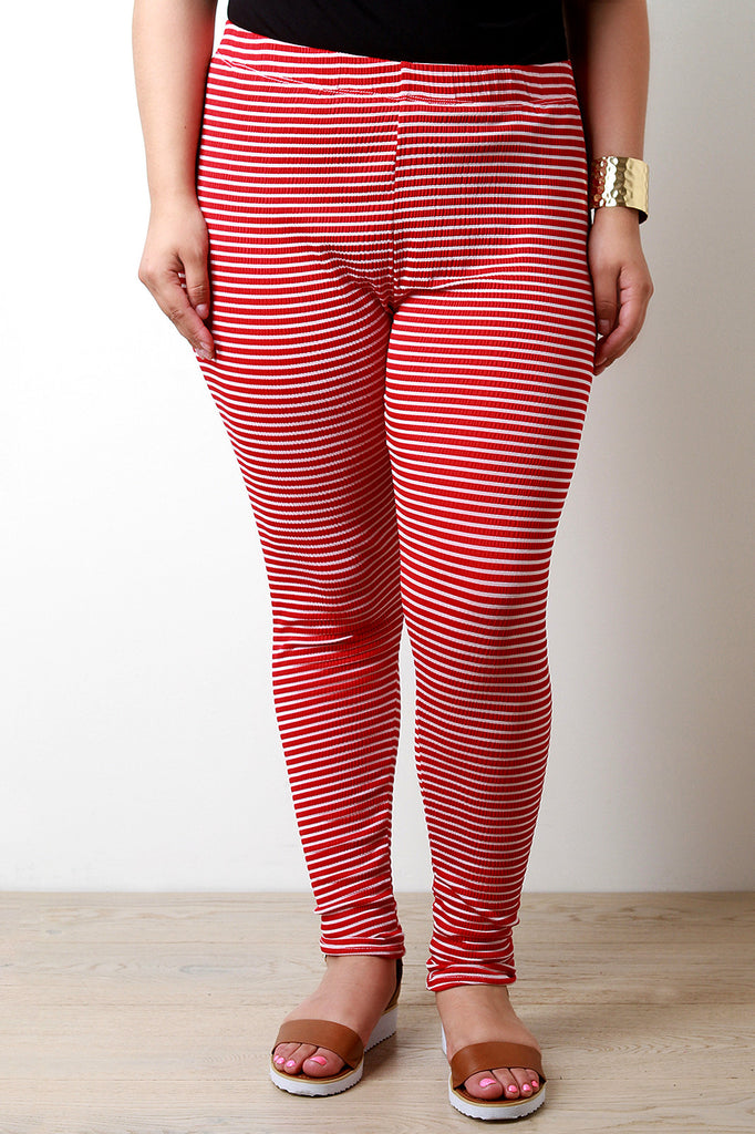 Texturized Stripe Print Leggings