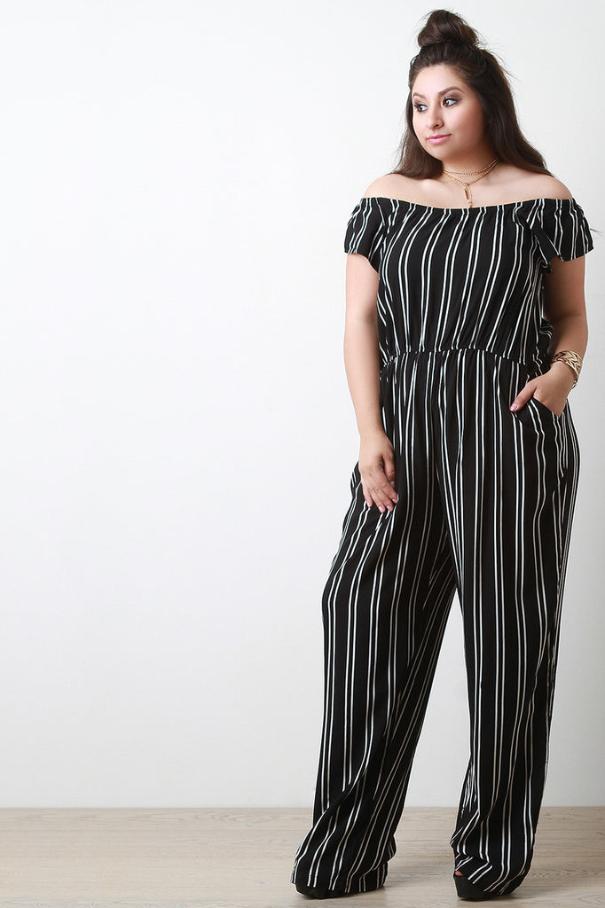 Off-The-Shoulder Stripe Jumpsuit