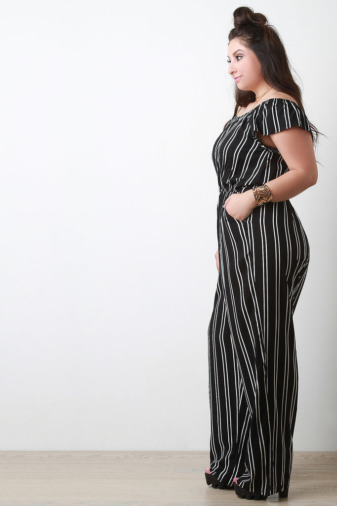 Off-The-Shoulder Stripe Jumpsuit