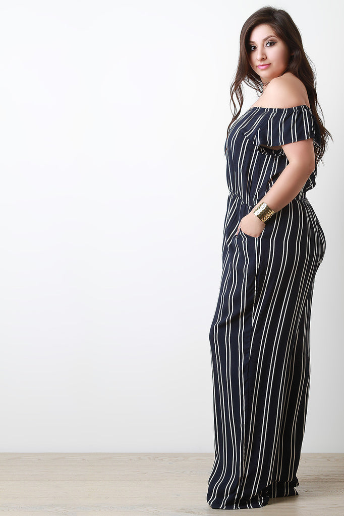 Off-The-Shoulder Stripe Jumpsuit