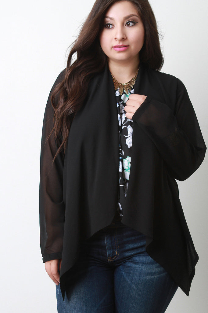 Chiffon Drape Open Front Blazer