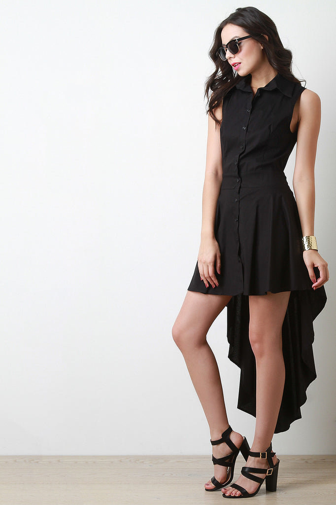 Sleeveless High Low Hem Shirt Dress